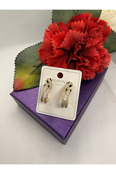 XUPING JEWELRY ZİRKON TAŞLI 14K RENGİ ÇİFT YILAN ÇELİK KÜPE