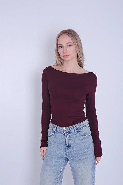 Veni Life Women's Boat Neck Long Sleeve Stretchy Buzi Blouse / Bodysuit