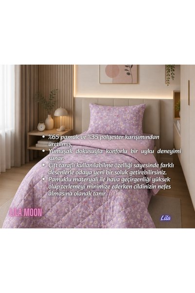 LilaMOON طقم غطاء سرير مبطن منقوش بلون أرجواني (بيكيه + غطاء وسادة)