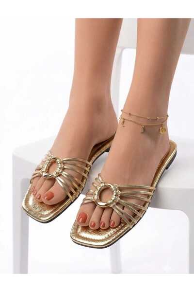 McDark Women's Thin Heeled Jurdan Sole Cross-Strapped Slippers-Gold