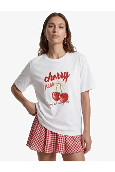 Koton Cotton Short Sleeve Cherry Print T-Shirt