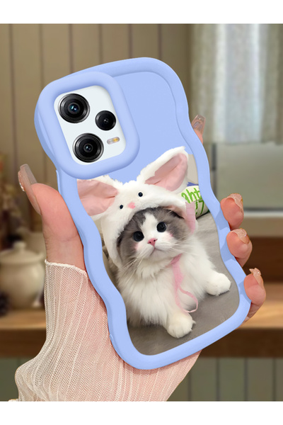 PATTERNOVA Redmi Note 12 Pro 5G Uyumlu Tavşan şapkalı kedi dalgalı kılıf, yum...