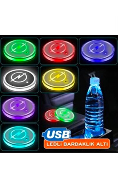 ŞENYILDIZ AKSESUAR Opel Uyumlu 2 Adet Gece Sensörlü Ledli Bardaklık Altı Usb Sarjlı 7 Farklı Renk Degiştirebilen