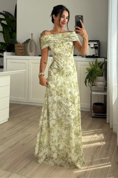My Blog Green Madonna Collar Floral Tulle Dress - 8578