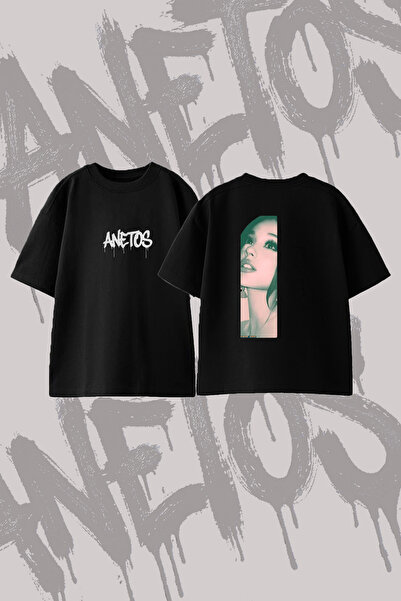 Anetos Ariana Grande_10 Design Printed Oversize Crew Neck T-Shirt Black