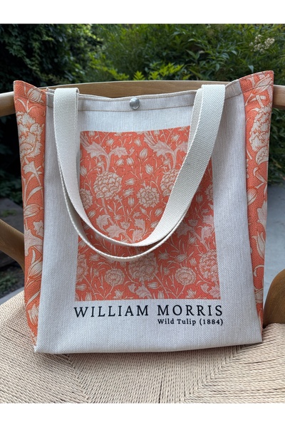 pamukcanta William Morris Kanvas Bez Çanta Yıkanabilir Metal Çıtçıtlı Cepli