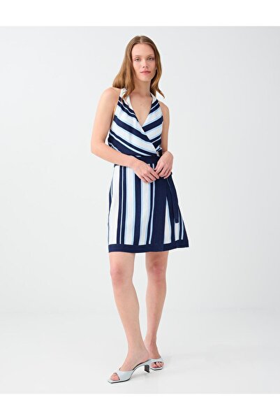 Jimmy Key Off-White Linen Blend Dress with V-Neck and Tie Detail