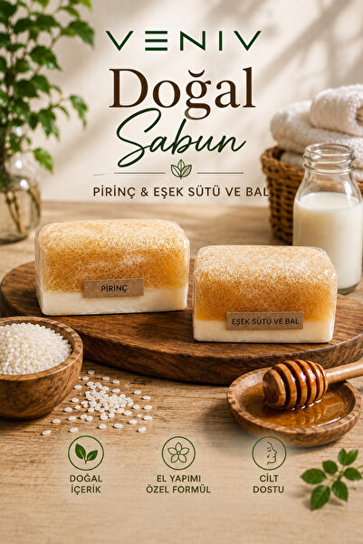 VENİV Rice & Donkey Milk Honey Natural Fiber Soap Set – Handmade Special Formula