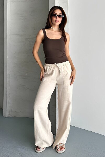 Shopping Shop Linen Washed Double Pocket Trousers Beige