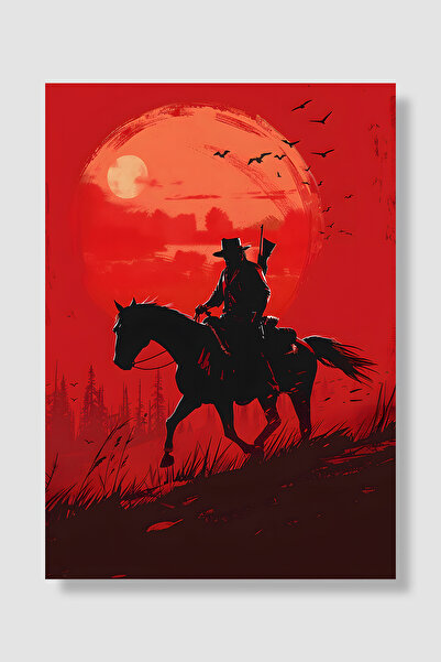 Luna Marissa Poster igre Red Dead Redemption, silueta kauboja na konju pod cr...