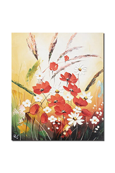artnova Ръчно рисувана картина, Макове, маргаритки и житни класове, 60x50см м...