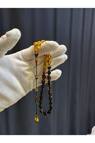 Sarı Siyah Renk Geçişli Ateş Kehribar Tesbih – Şeffaf Hareli Özel Tasarım