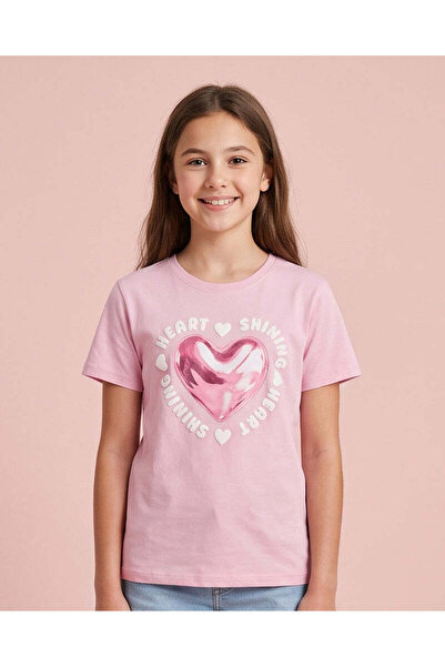 REDTAG Senior Girls Pink Graphic Heart T-Shirt