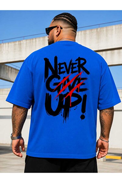 ZAVIXO تي شيرت رجالي كبير الحجم مطبوع عليه Never Give Up مصنوع من القطن بنسبة...