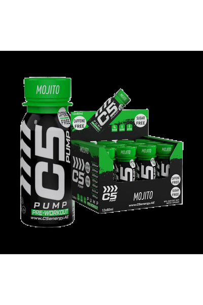 C5 مشروب ما قبل التمرين PUMP Shot، خالٍ من الكافيين (عبوة من 12 قطعة، بنكهة ا...