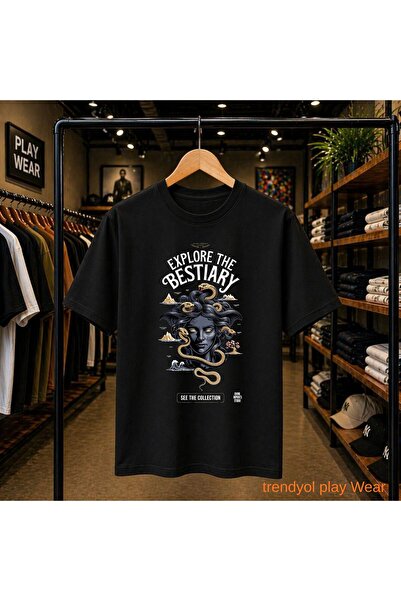 playwear Explore Printed 100% Cotton Oversize Loose Regular Fit Crew Neck T-S...