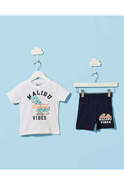 REDTAG Infant Boys White T-Shirt With Shorts Set