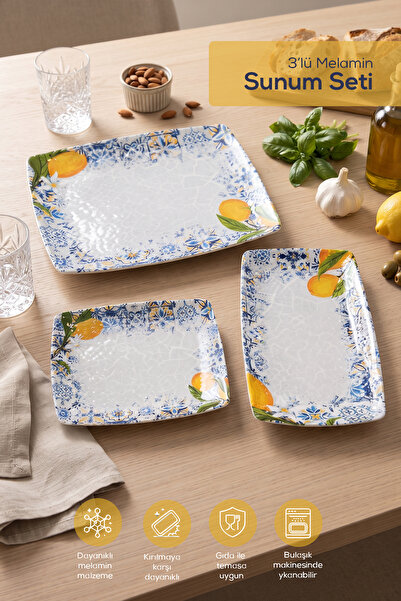 Vienev 3 Piece Melamine Presentation Plate Set, Presentation Plate, Serving P...