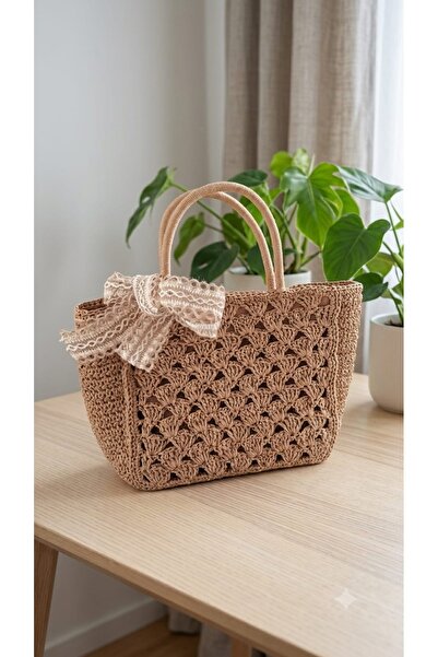 Boutique de Carbon Kadın Fiyonk Detaylı Pinterest Model Krem Örgü Çanta - (Sa...