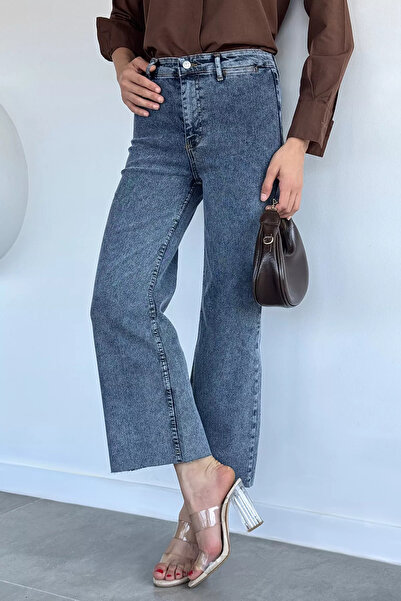 Aryena Navy Blue Tint Women's High Waist Lycra Tassel-Legged Jean Jeans