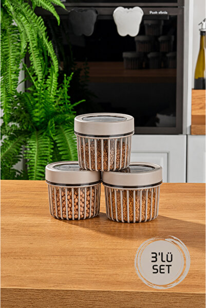 Stile Cucina 3-Piece Linea Round Storage Container 0.50 Liter Beige
