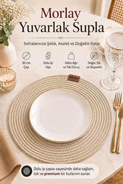 Morlay Round Knitted Jute Placemat 32 cm Single American Style Full Rope Tabl...