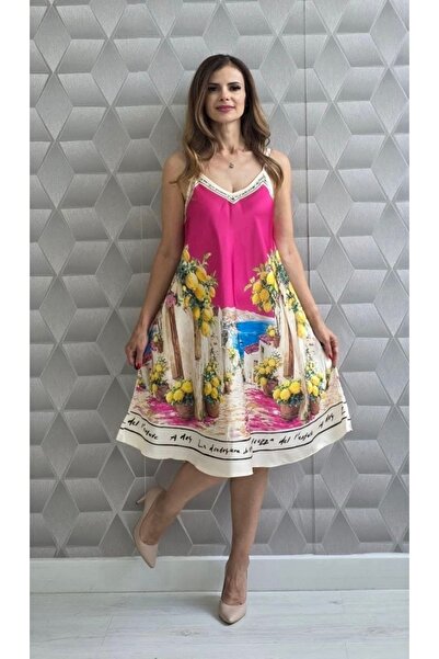 OnlyForYou Rochie Damă din Satin – Rochie Vaporoasă de Vară cu Bretele și Imp...