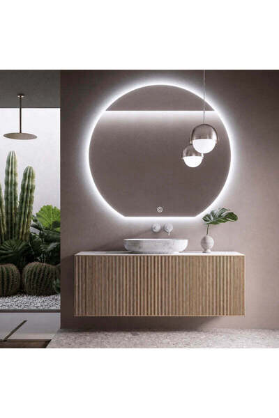 RFAN Oglindă LED semi-circulară premium, bază dreaptă, 80×75 cm, control tact...