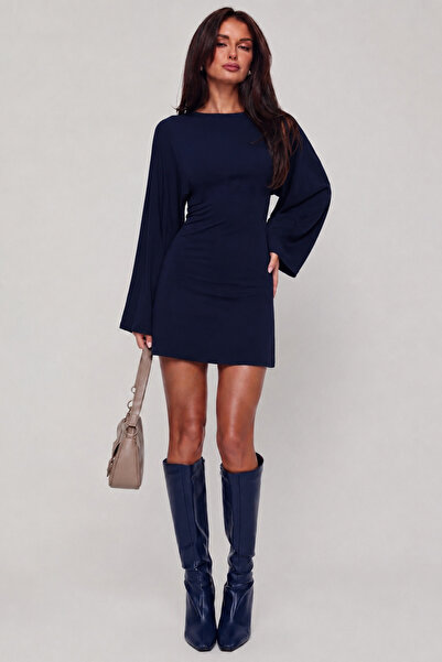 BLUE STREET Women's Loose-Fitting Slim Short Dress with Sleeves