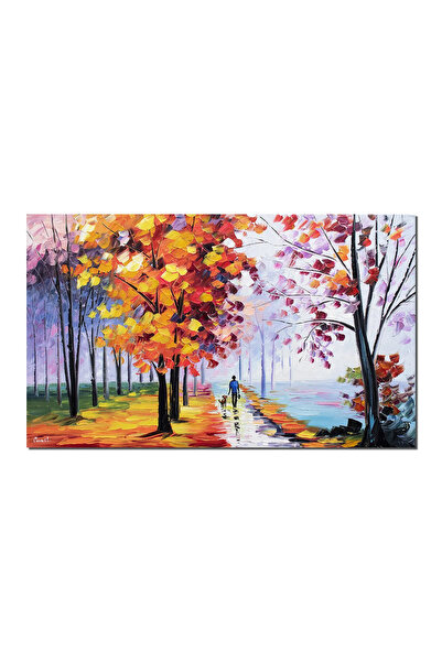 artnova Tablou peisaj pictat manual, La plimbare cu catelul, 100x60cm ulei pe...