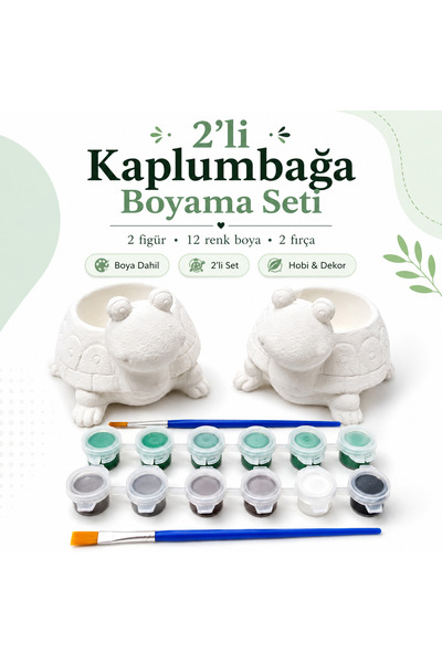 Grimsi Hobi 2’li Kaplumbağa Boyama Seti – 2 Figür, Boya Paleti ve 2 Fırça Dahil