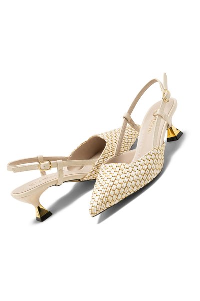 SOLİN SHOES Women's Straw Heeled Shoes Pointed Toe Summer Stylish Evening Dress Casual Shoes