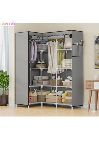Noor Gray fabric wardrobe (closet), multi-purpose, with a metal frame, 125*45...