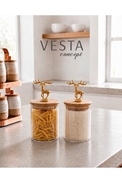 VESTA Concept Set of 2 0.7 Lt Vacuum Glass Food Storage Containers with Deer-...
