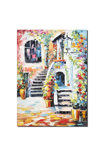 artnova Ръчно рисувана картина, Къща в двора, 70x50см, маслена на платно, с 3...
