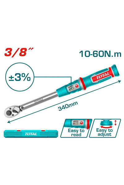 TOTAL 3/8" 10-60Nm Auto Digital Torque Wrench Hand Tool