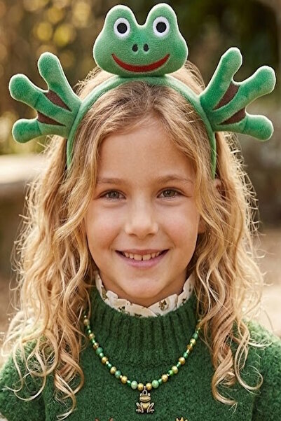 CAŞ DEKORASYON Green Color Frog Plush Crown