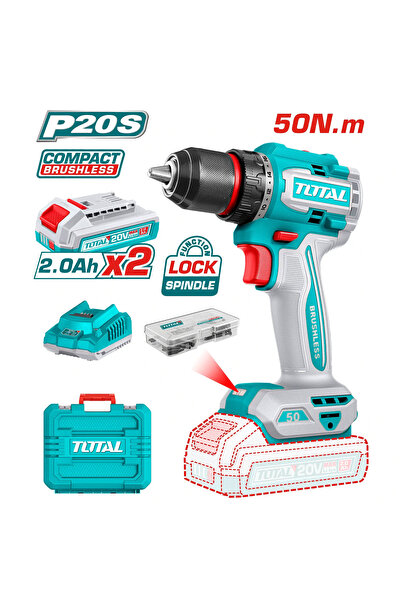 TOTAL 20V 50N.M Battery Drill Plastic Case with Extra Battery and Charger