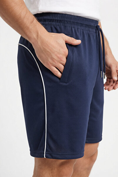 Sizce Men's Navy Blue Back-Piping Mech Shorts with Zipper Pockets, Breathable...