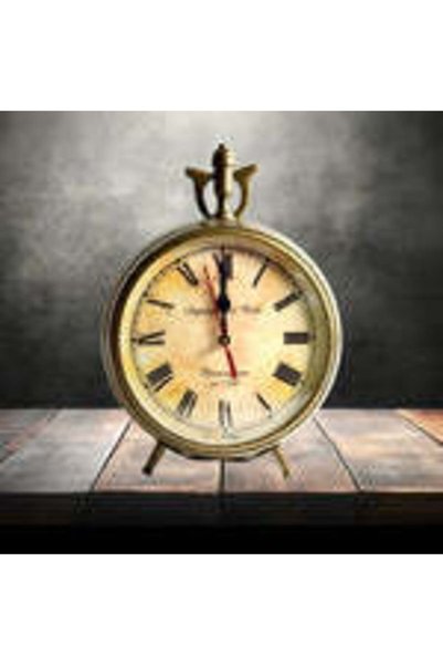Al Athar Arts Vintage Metal Table Clock – Roman Numerals Classic Brass Decor Timepiece(H:12''W:8.5''Weight:1.400kg
