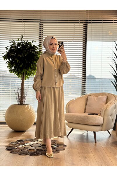 ALANURMODA 14434 بدلة باتي بوكوك مع زخارف على الأزرار باللون الأخضر الزيتي
