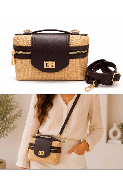 Mervişim Aksesuar Women's Bitter Brown Straw Trend Stylish Design Hand and Sh...