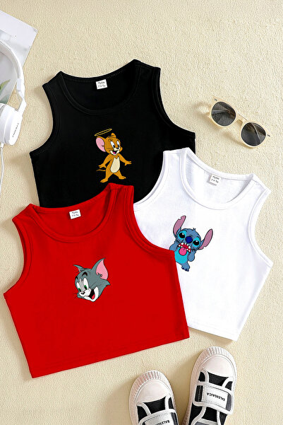 MYADA Tarz Baskılı Kız Çocuk 3'lü Crop Set 12439 12438 23535