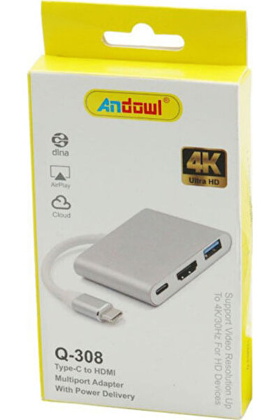 Andowl Q-308 USB-C Σταθμός Σύνδεσης με HDMI 4K PD Ασημί