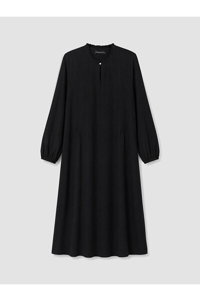 LC Waikiki LCW Grace Μαύρο Φόρεμα με Βολάν στο Γιακά και Φαρδιά Γραμμή