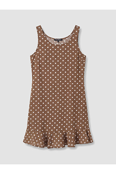 LC Waikiki Lcw Comfort Brown U-Neck Polka Dot Mini Dress