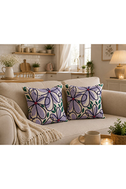 Turtaş Bohem Floral Dokulu Dijital Baskı Kırlent Kılıfı 2’li Set Salon Koltuk...