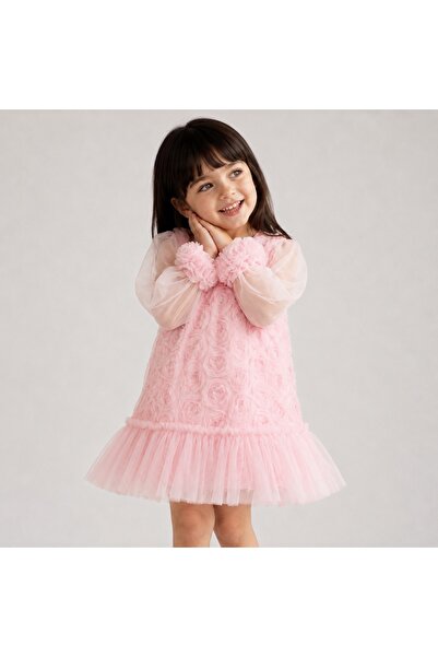 BİLGEN Style Rochie de bal prințesă cu mâneci din tul roz trandafiriu pentru ...