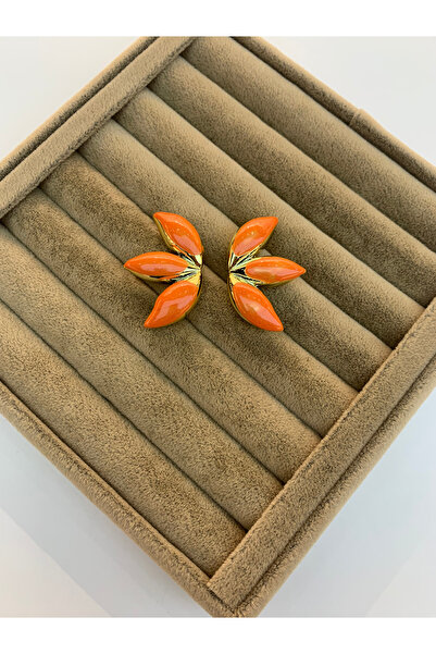 Alışveriş Kasabası Flower Figured Set Earrings Orange