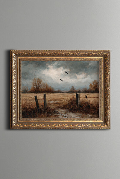 epiqart Wire Fences and Flying Birds - Vintage Patterned Painting - Thick Model